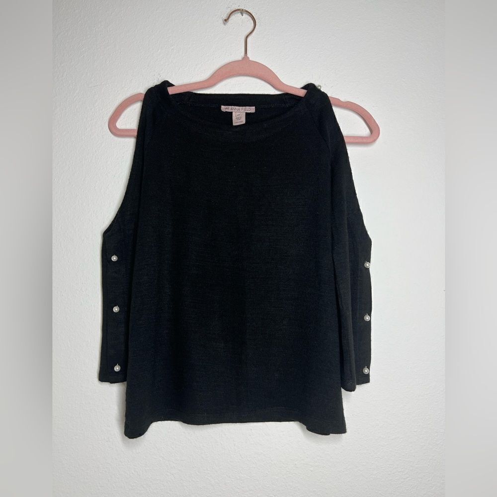 Anna Field Open-shoulder Sweater Black with White Faux Pearls Size XS/ 34 EU